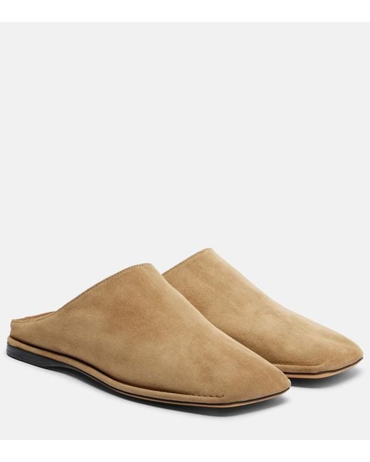 The Row Natural Piper Suede Mules