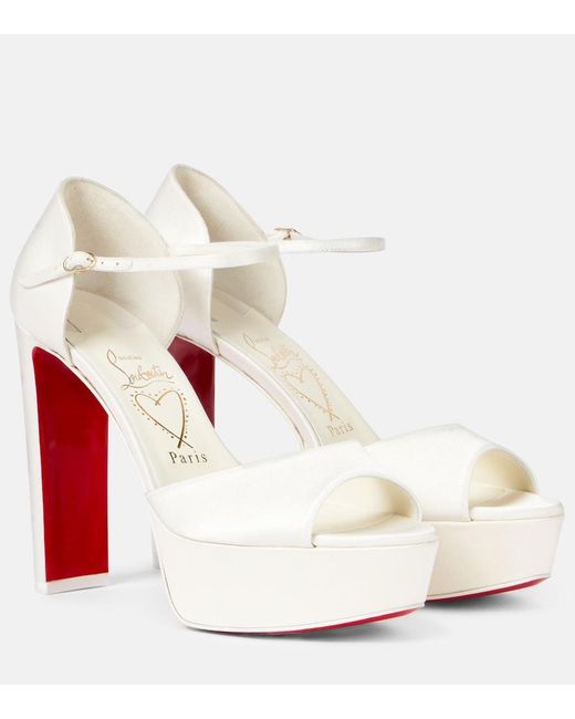 Christian Louboutin White Bridal Sandaloo 130 Crepe Satin Platform Sandals