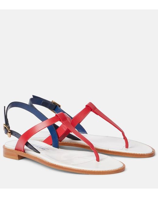 Manolo Blahnik Red Hata Leather Thong Sandals