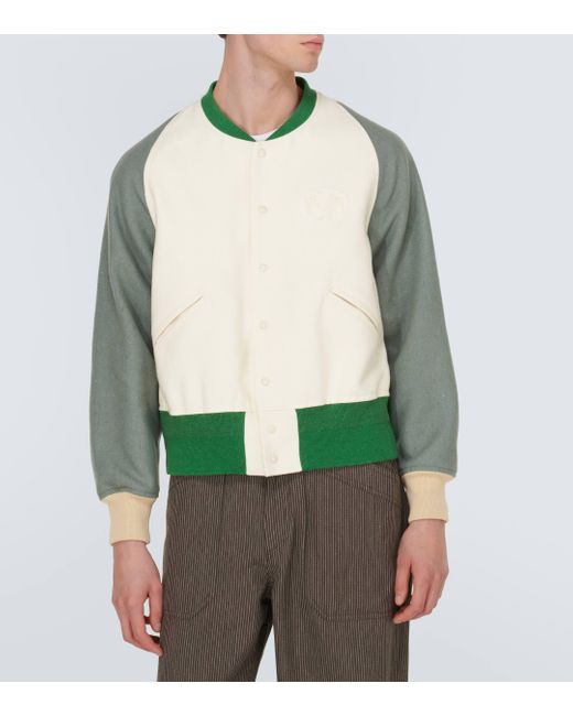 Visvim Green Wool And Linen Varsity Jacket for men