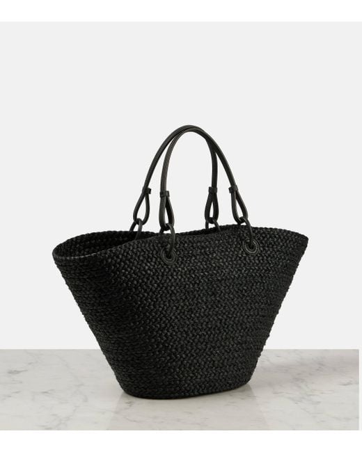 Loewe Black Medium Anagram Raffia Basket Bag