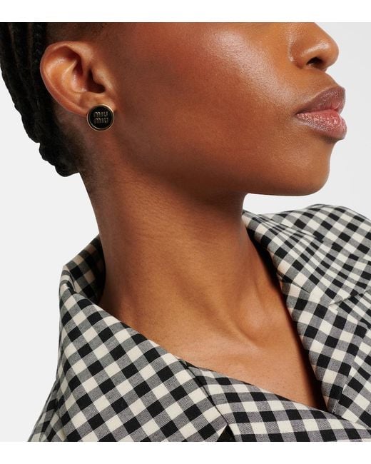 Miu Miu Black Logo Stud Earrings