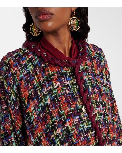 Etro Black Wool, Mohair, And Cotton-Blend Tweed Cape