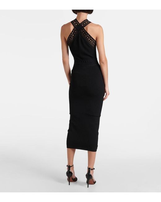 Alaïa Black Vienne Cutout Jersey Midi Skirt