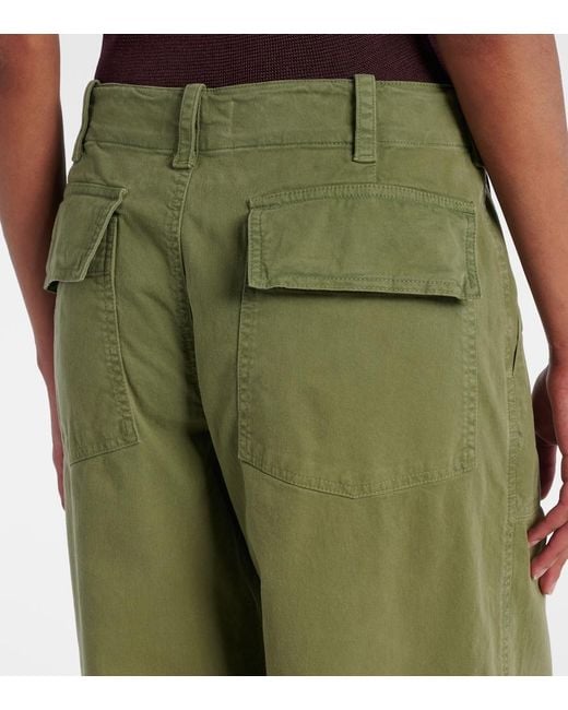 Nili Lotan Green Leon Mid-Rise Cotton Twill Wide-Leg Pants