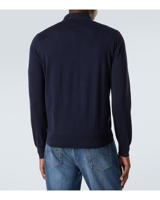 Brunello Cucinelli Blue Cotton Polo Sweater for men