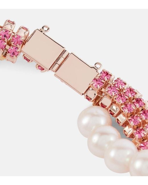Magda Butrym Pink Crystal And Pearl-Embellished Necklace