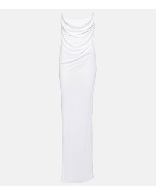 Alex Perry White Draped Corset Jersey Gown