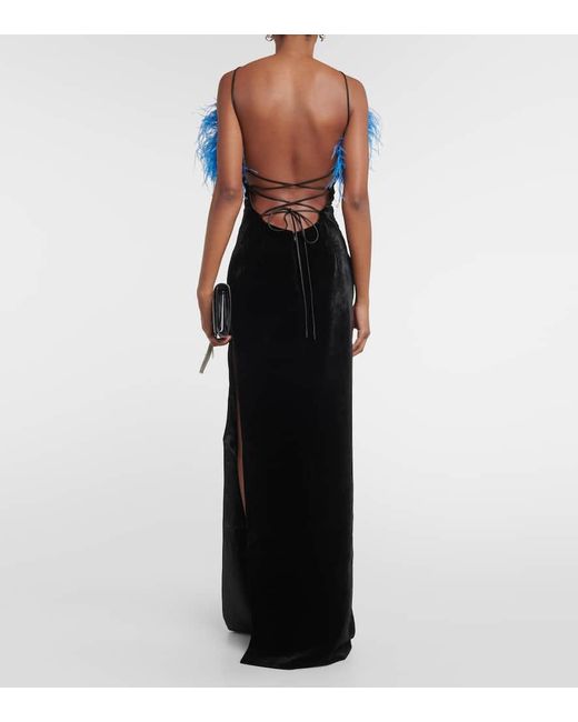 Rasario Blue Feather-Trimmed Gown