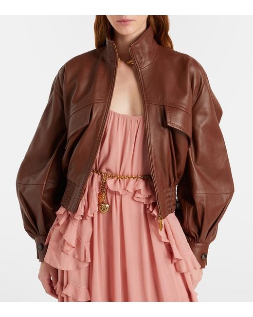 Zimmermann Brown Luna Leather Bomber Jacket