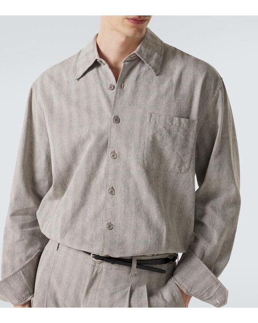 Our Legacy Gray Above Striped Cotton And Linen-Blend Shirt for men