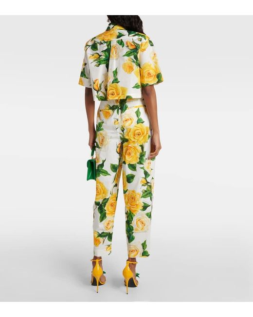 Camisa cropped de popelin de algodon floral Dolce & Gabbana de color Metallic
