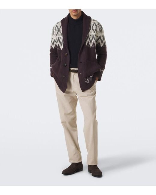 Eleventy Red Chevron Cashmere And Silk Intarsia Cardigan for men