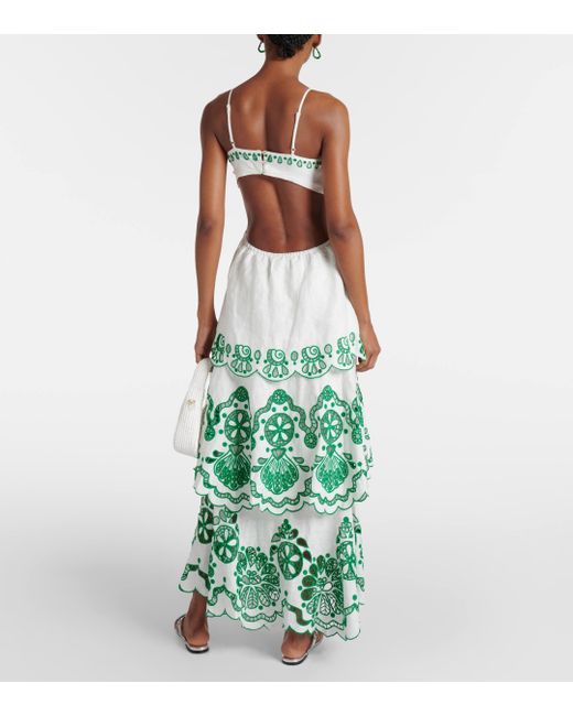 knee length dresses for ladies Green Anthurium Leaves Cut-Out Euroflax™ Premium Linen Midi Dress main image 1