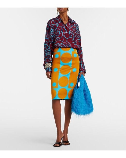 Dries Van Noten Blue Marche Medium Fringed Top-Handle Bag
