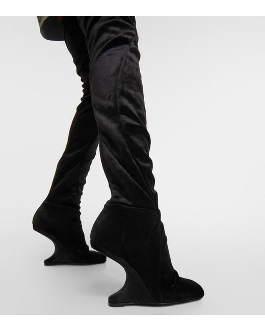 Rick Owens Black Cantilever Velvet Over-The-Knee Boots