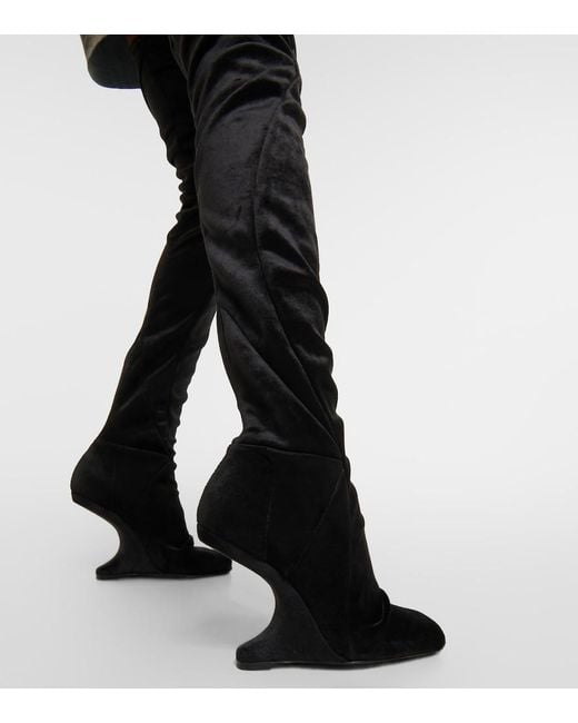 Rick Owens Cantilever Velvet Overtheknee Boots in Black Lyst