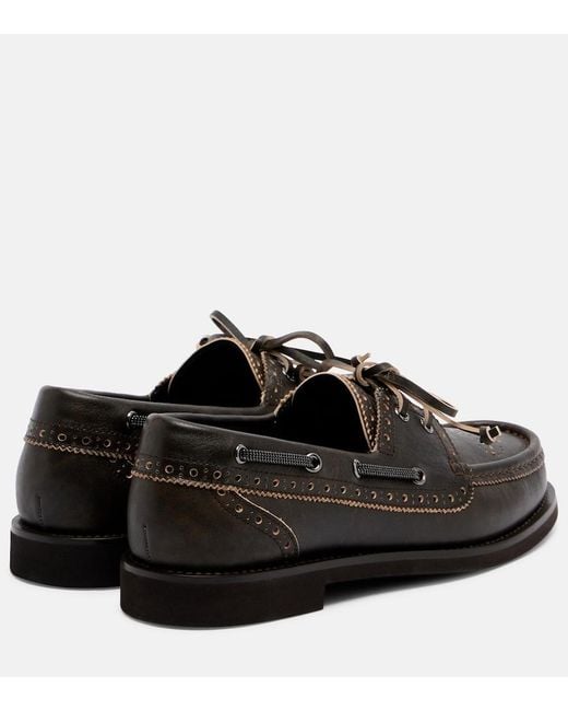 Brunello Cucinelli Black Monili Leather Boat Shoes