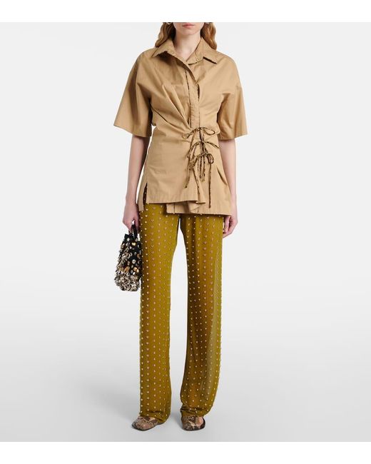 Dries Van Noten Natural Embellished Straight Pants