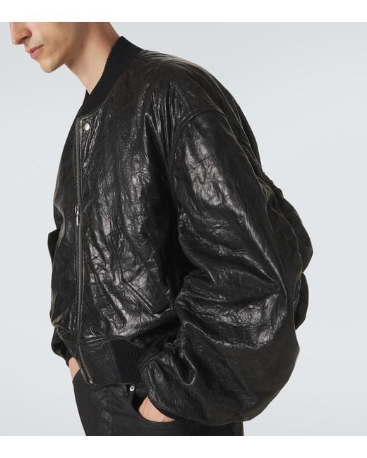 Rick Owens Black Secchia Flight Leather Bomber Jacket for men