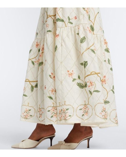 Agua Bendita White Lima Floral Embroidered Linen Maxi Dress