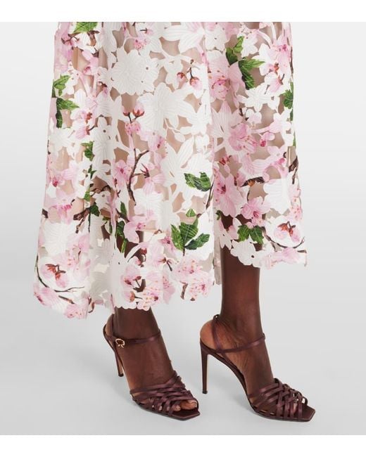 Oscar de la Renta White Floral Lace Cocktail Dress
