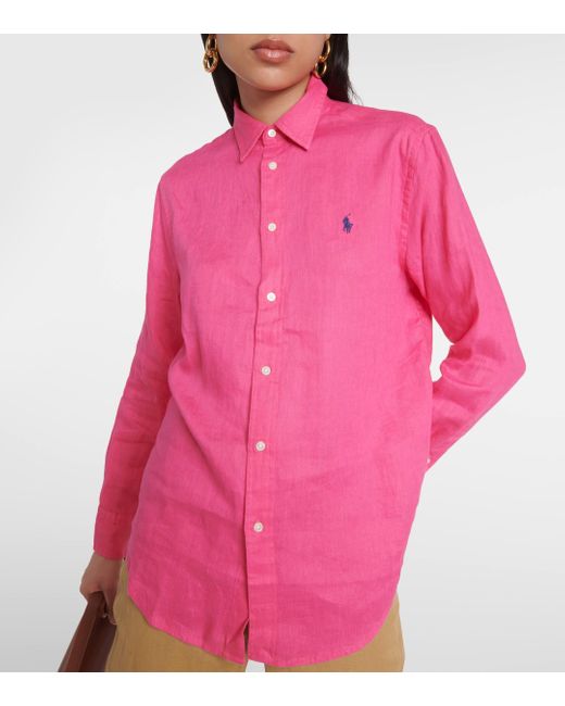 Polo Ralph Lauren Pink Logo Linen Shirt