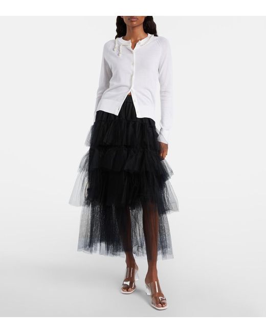Simone Rocha White Faux Pearl-Embellished Wool And Silk Cardigan