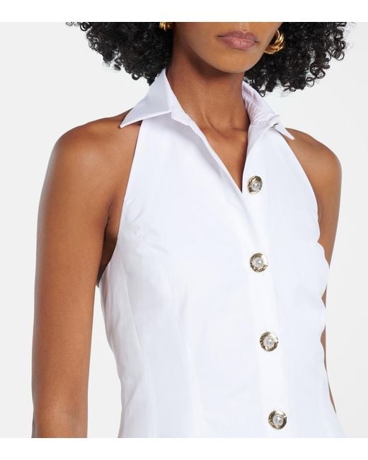 Balmain White Open-Back Buttoned Poplin Shirt Dress