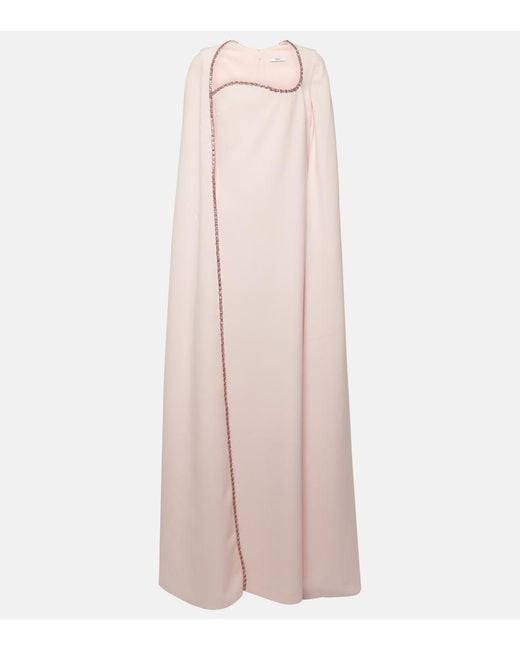Safiyaa Pink Mattia Caped Embellished Crepe Gown