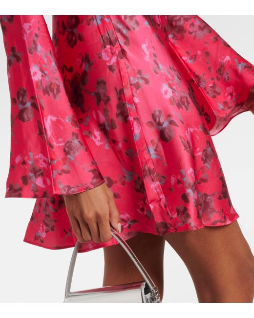 Ganni Red Floral Satin Minidress