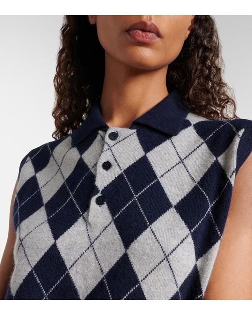 Lisa Yang Blue Riana Argyle Cashmere Sweater Vest