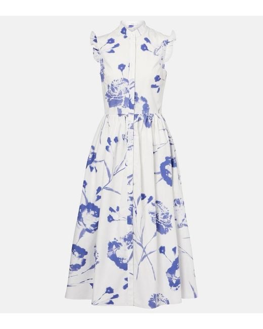 Erdem Blue Floral Cotton Poplin Midi Dress