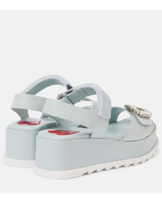Roger Vivier White Embellished Leather Platform Sandals