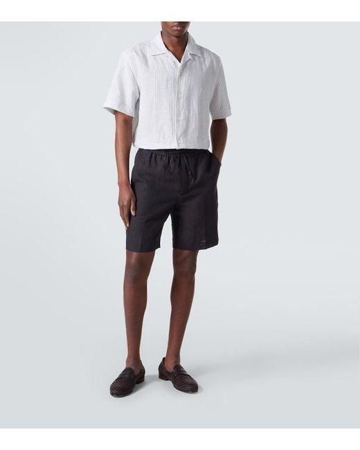 Bermudas De Lino Brioni de hombre de color Black