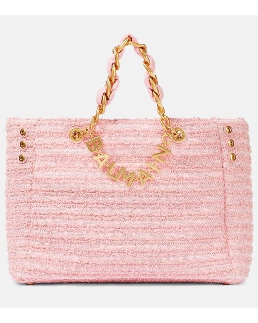 Balmain Pink Tote 1945 Aus Raffiabast Mit Leder