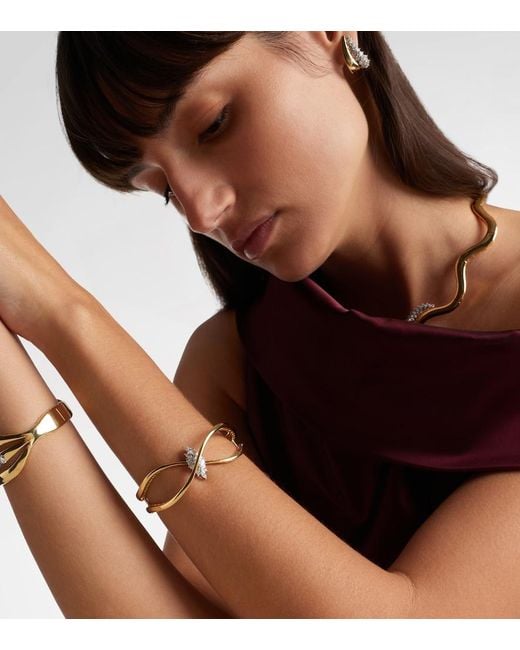 YEPREM Metallic Golden Strada 18Kt And Cuff Bracelet With Diamonds