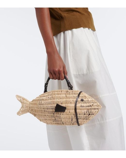Staud Brown Cleo Small Wicker Top-Handle Bag