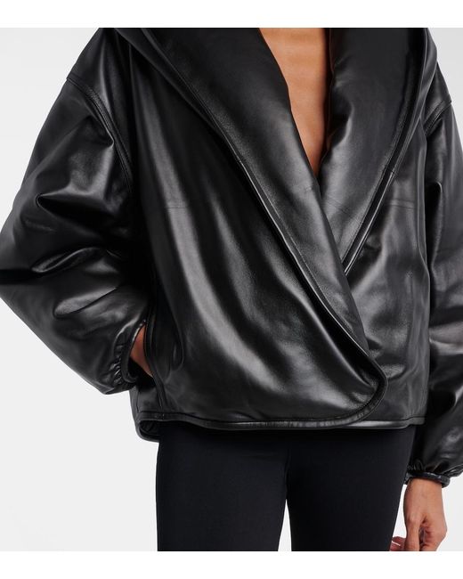 Alaïa Black Hooded Leather Bomber Jacket