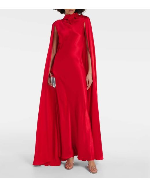 Vestido de fiesta de seda con capa y aplique floral Rodarte de color Red