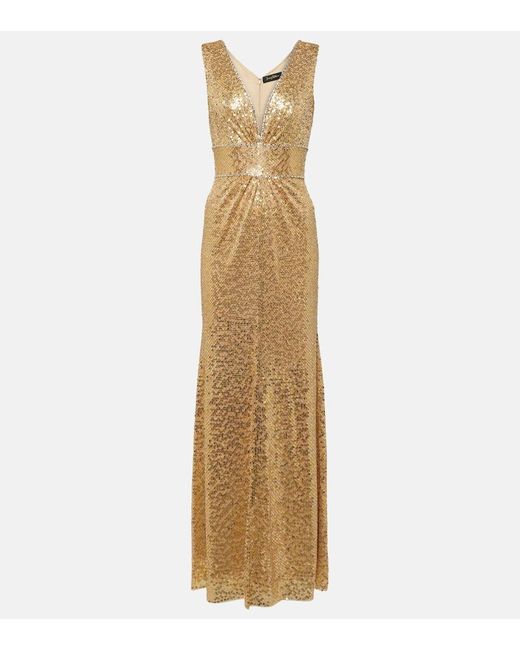 Jenny Packham Metallic Cygnet Sequined Ruched Gown