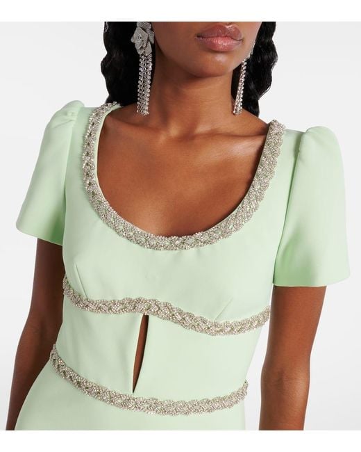Vestido De Fiesta De Crepe Adornado Self-Portrait de color Green
