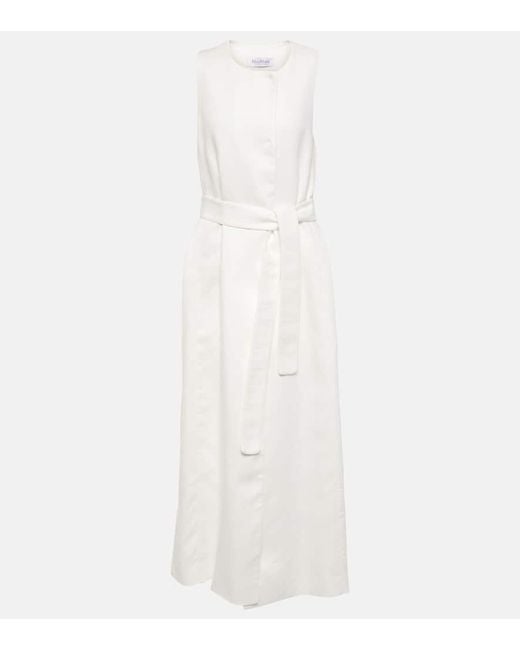Max Mara White Aureo Linen Twill Midi Wrap Dress