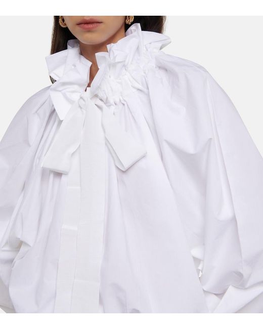 Patou White Ruffled Tie-Neck Cotton Blouse
