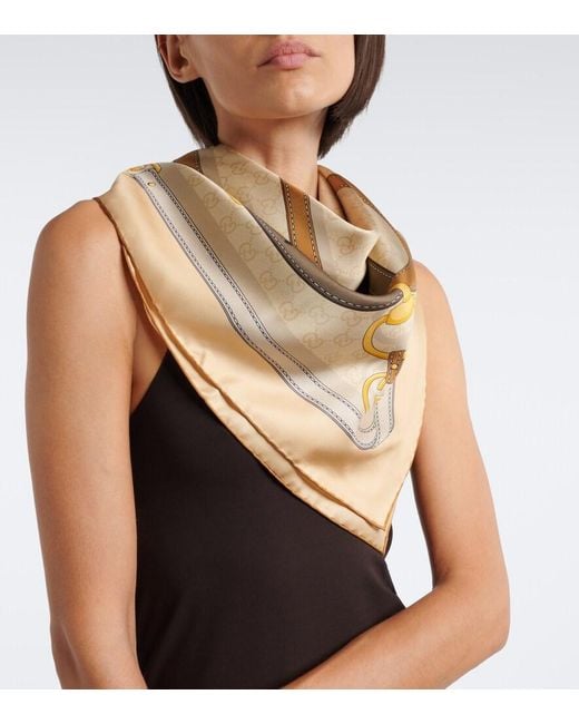 Gucci Metallic Gg Printed Silk Twill Scarf