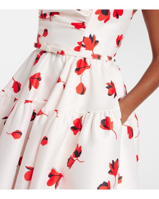 Self-Portrait White Floral Print Taffeta Midi Dress