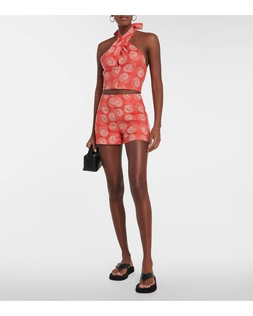 Staud Red Bedruckte Shorts Oscar Aus Leinen