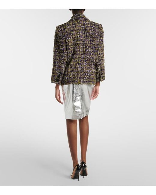 Saint Laurent Gray Metallic Leather Pencil Skirt