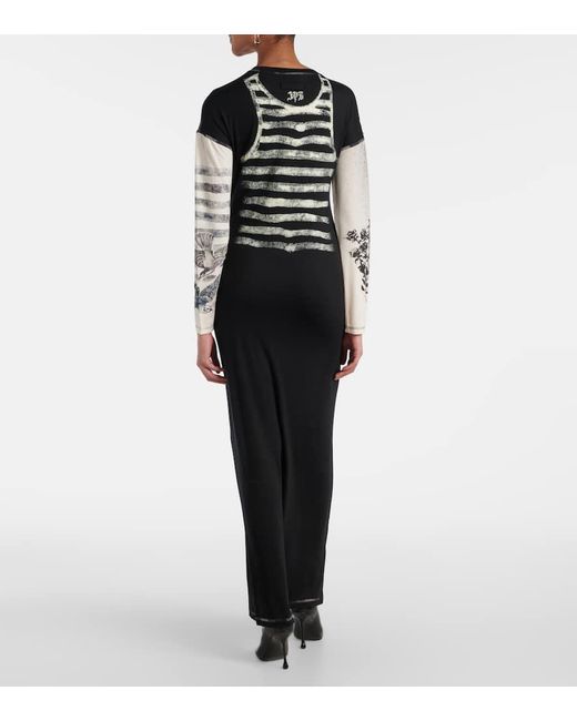 Jean Paul Gaultier Black Bedrucktes Maxikleid Aus Jersey