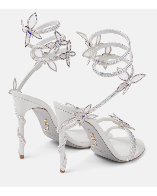 Rene Caovilla White Bridal Butterflies Embellished Sandals